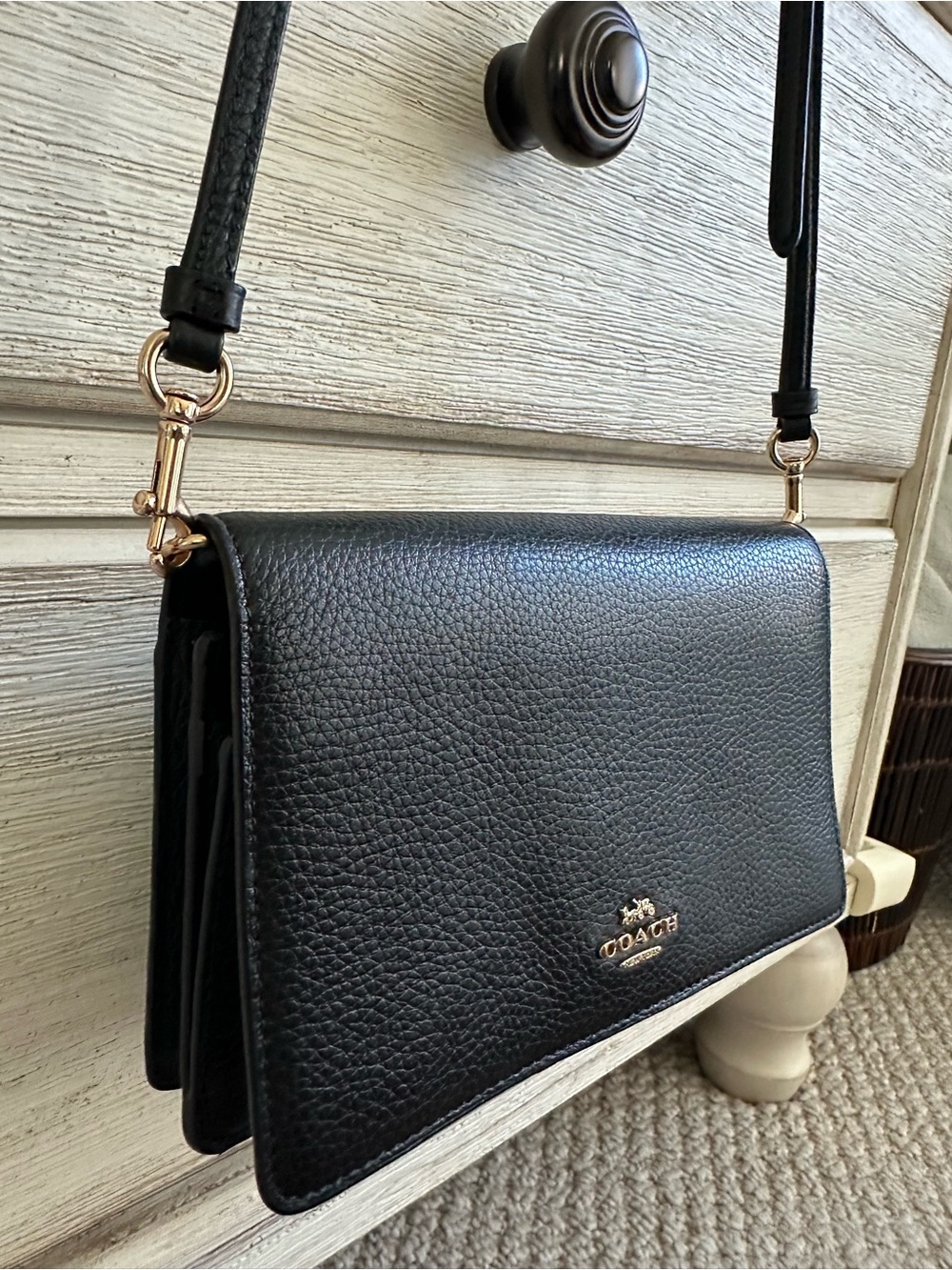 Coach Black Pebbled Leather Crossbody Wallet with Gold Logo - Picture 15 of 17